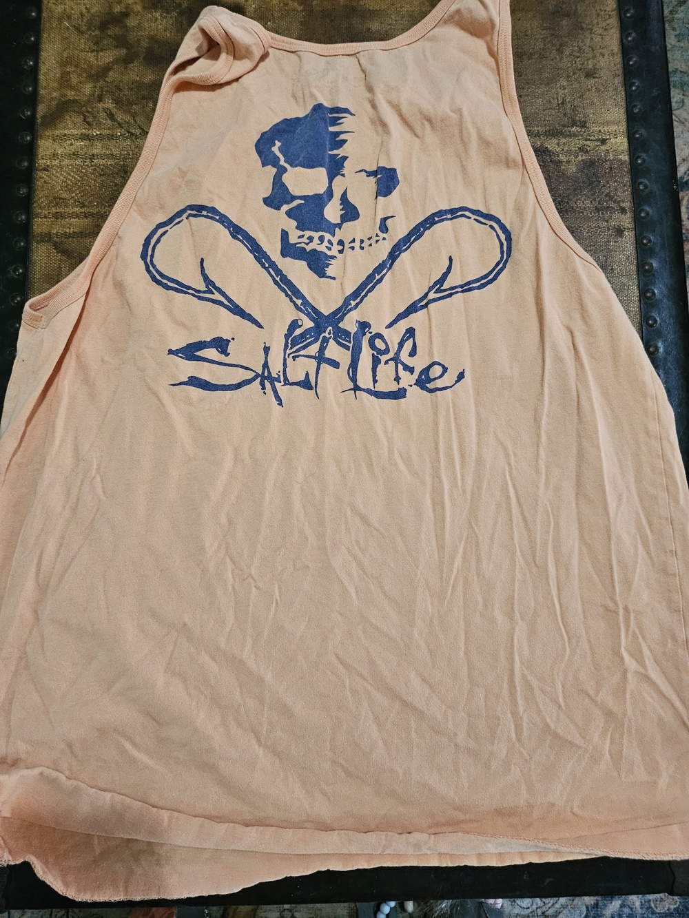Salt Life Peach Tank with Navy Skull & Oars Graphic